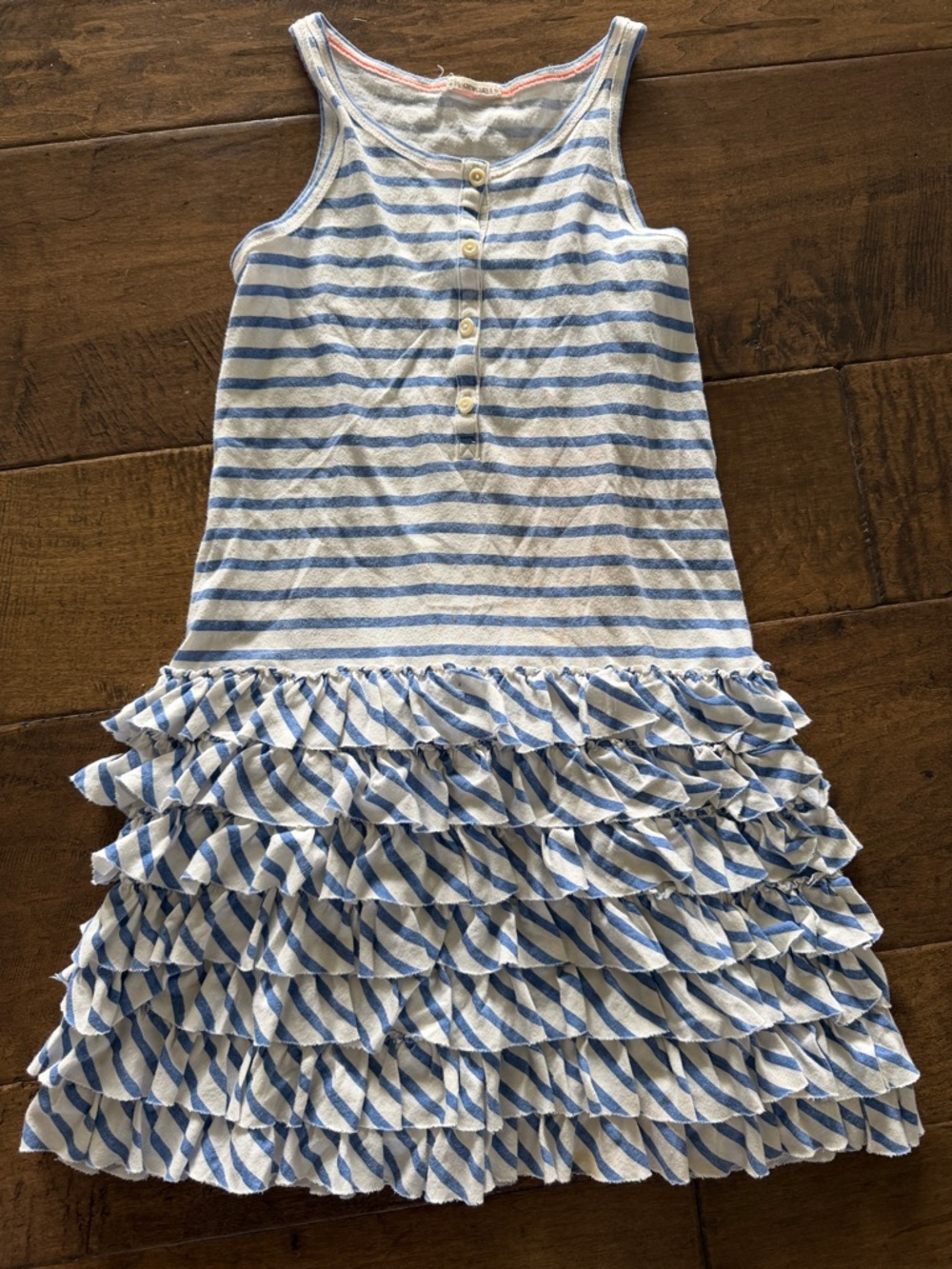 Girls' Crewcuts Blue and White Striped Ruffle Tank Dress